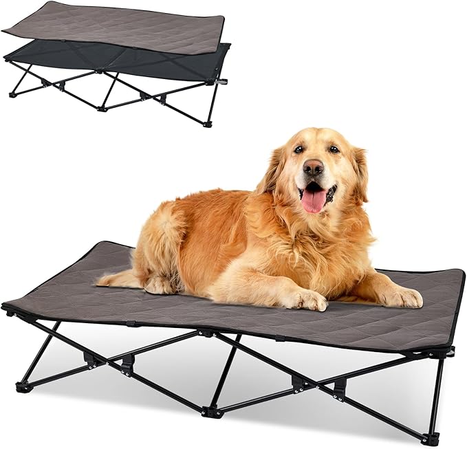 KingCamp Elevated Dog Bed for XL Dogs, Outdoor Raised Cooling Pet Cot Bed with Washable Breathable Mesh & No-Slip Feet Perfect for Camping, Backyard, Indoor Use (XL, Black)