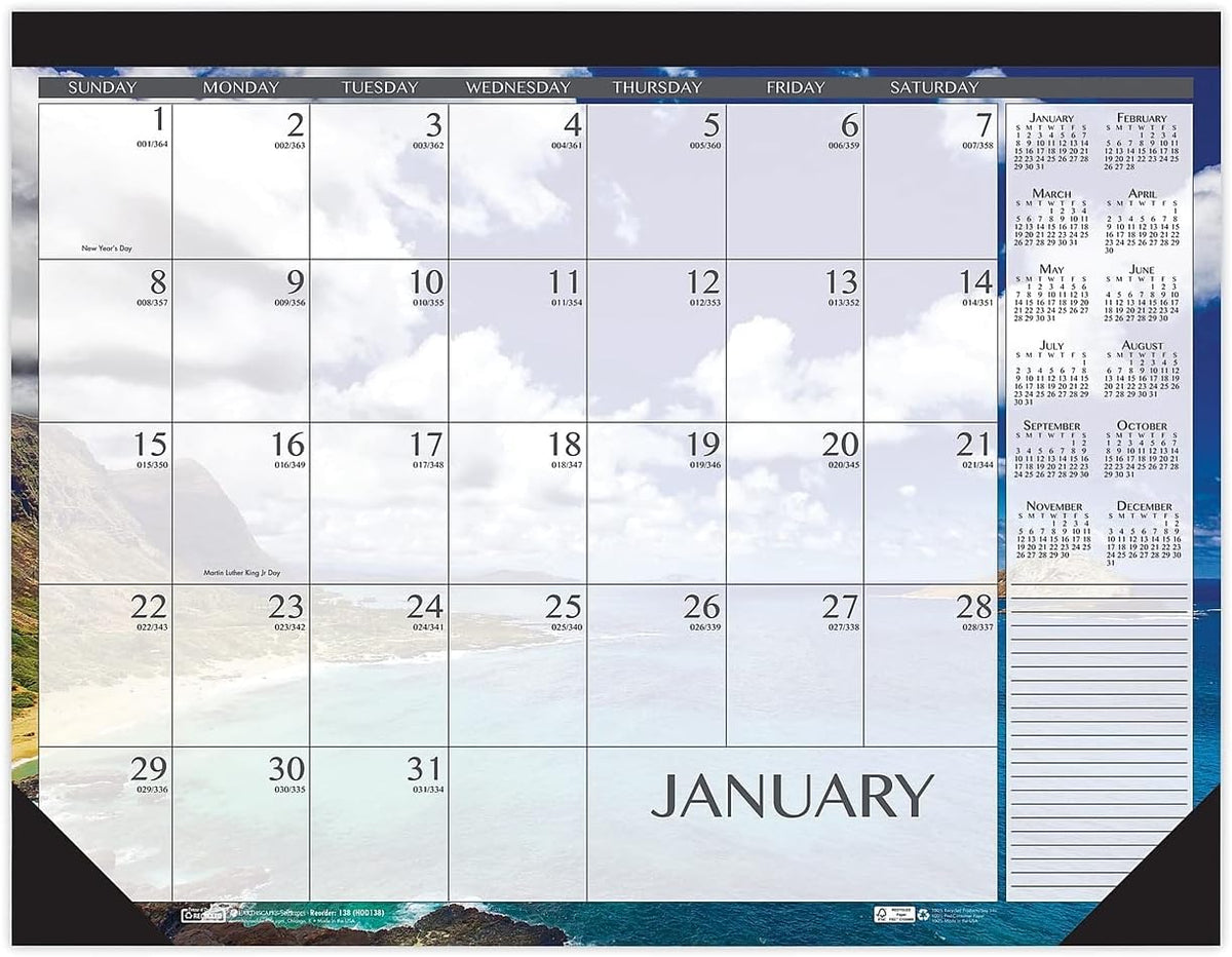 House of Doolittle Recycled Earthscapes Desk Pad Calendar, Seascapes Photography, 22 x 17, Black Binding/Corners,12-Month (Jan to Dec): 2023