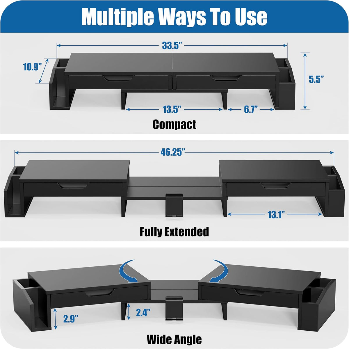 Simple Houseware Desk Dual Monitor Stand Riser with 2 Drawers, Black