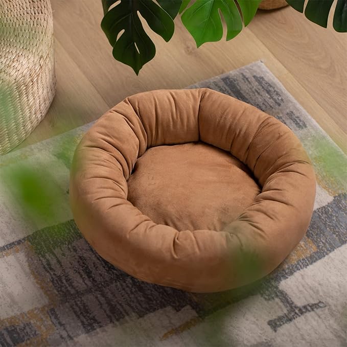 KASENTEX Dog Bed, Round Dog Beds for Medium/Large Dogs, Anti Slip and Machine Washable (Brown 27x27 Inches)