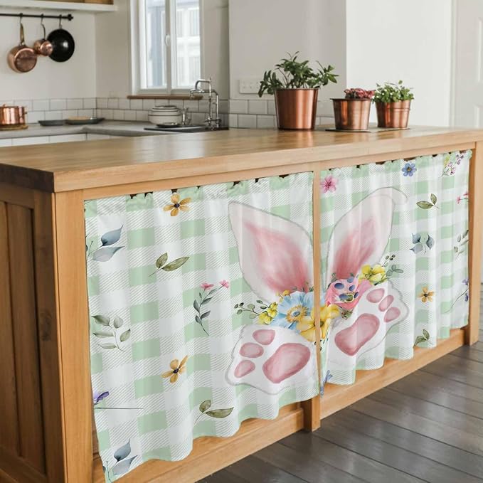 Easter Kitchen Tier Curtains 36 Inch Long 2 Panel Set, Rod Pocket Half Window