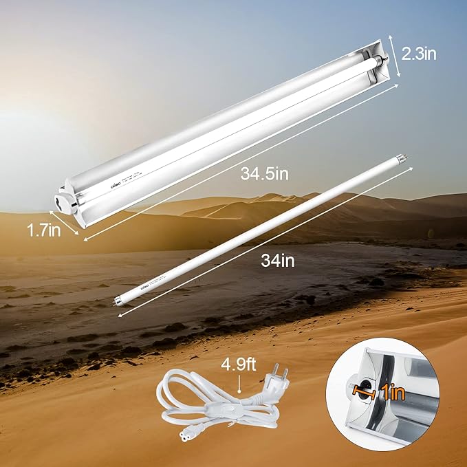 Oiibo T5 HO Reptile Light Fixture UVB Lighting Combo Kit Suit for Desert&Tropical Amphibians Reptiles Terrarium Lamp Hood Light Fixture Include 39W 12.0 UVB Bulb