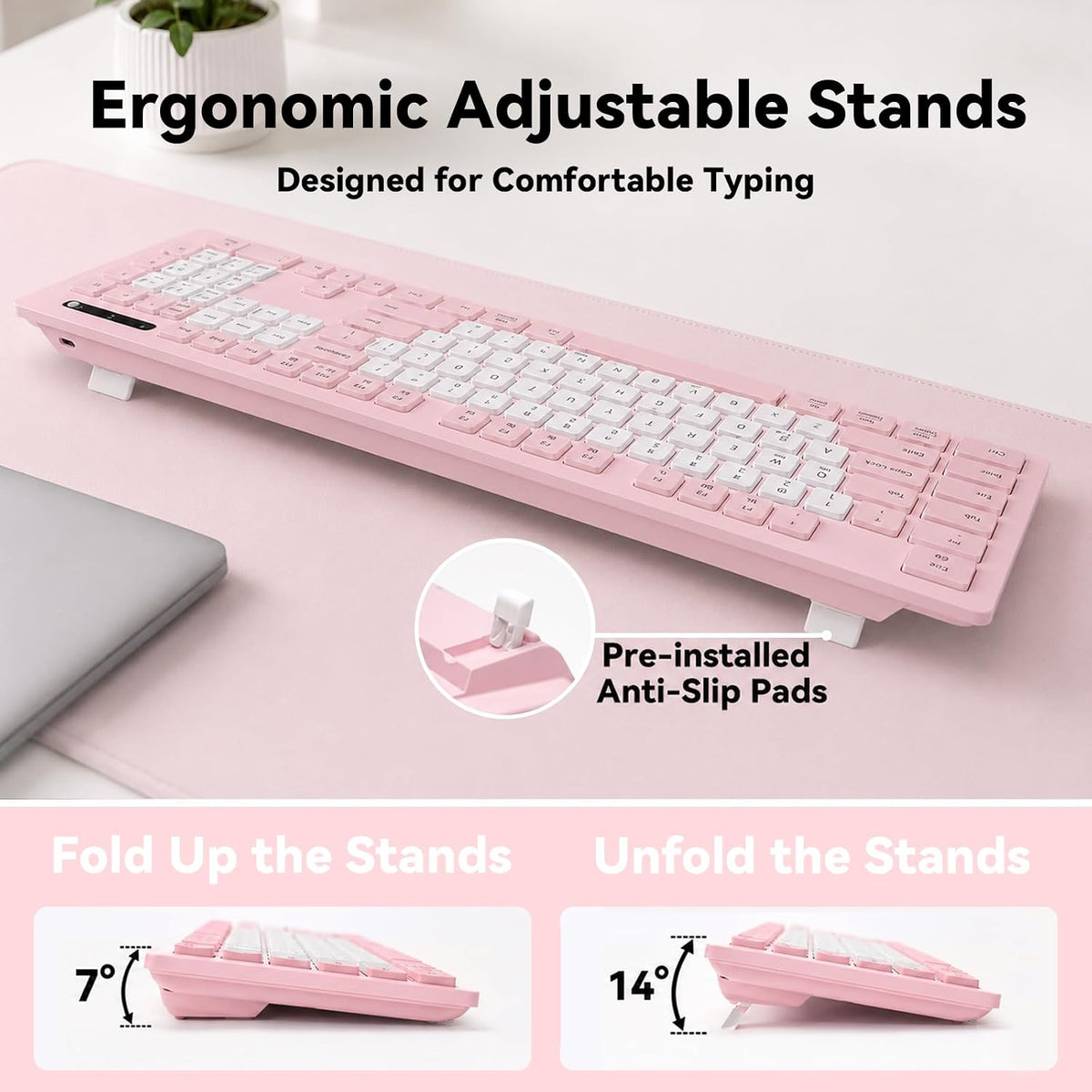 Rechargeable 2.4Ghz Wireless Keyboard and Mouse Combo - Pink