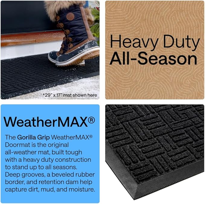GORILLA GRIP 100% Waterproof All-Season WeatherMAX Doormat, US Designed Natural
