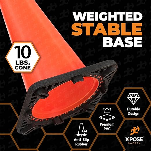 Xpose Safety 28 Inch Orange Traffic Cones Heavy Duty 10lb 6" & 4" Collar - Bulk Half Pallet 125 Pack - Multipurpose PVC Plastic Safety Cone Parking, Soccer, Caution & Construction - DOT Approved