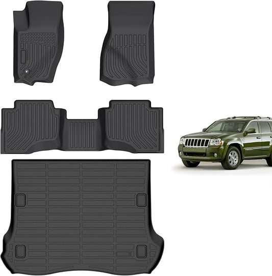 Hutisya-Floor Mats & Cargo Liner Set Fit for Jeep Grand Cherokee 2005-2010 All Weather Protection Anti-Slip & Durable TPE Full Set Liners Automotive Accessories-Black