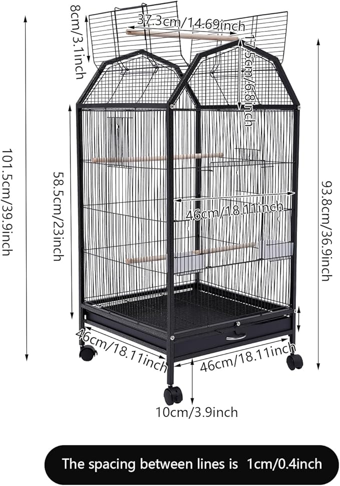 Parakeet Manor Bird Cage Metal Large Bird Cage Pet Bird Flight Cages with Rolling Stand for Parrot Lovebirds Finches Canaries Parakeets Cockatiels Budgie Parrotlet Conures