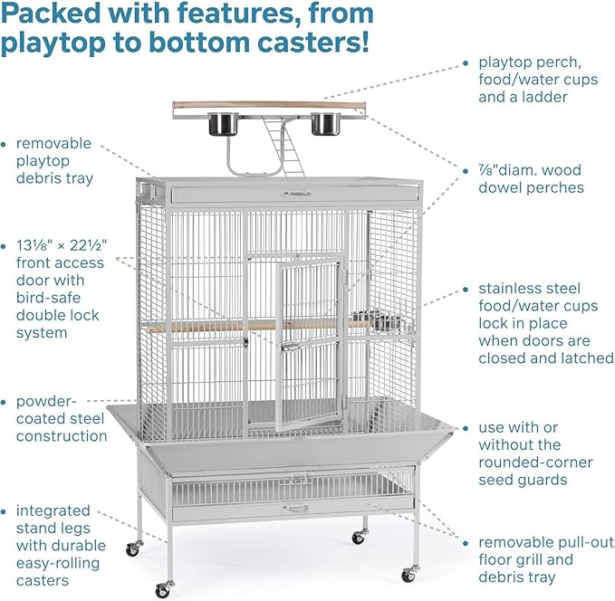 Suburban Sophistication Playtop Bird Home with Spacious Design, Durable Materials, Removable Perches Large/Pewter White