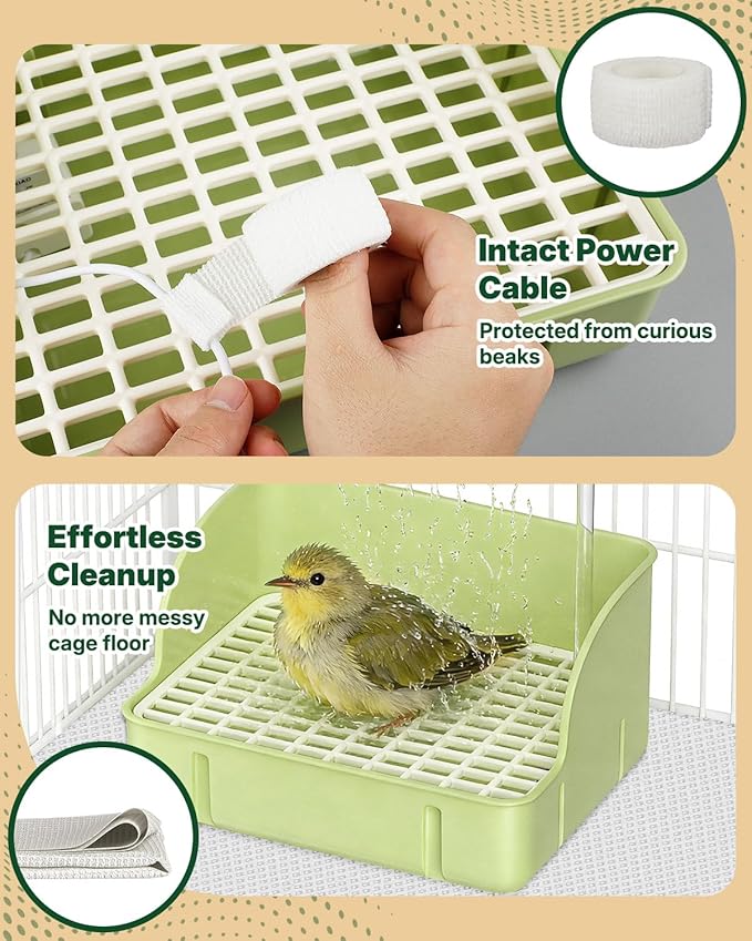 Pawfly Automatic Bird Bath for Cage, Bird Bath with Pump, Filter Sponges & Splash Guard Liner, Large Bird Shower with Running Water, Indoor Parrot Bath for Pet Birds, Bird Cage Accessories