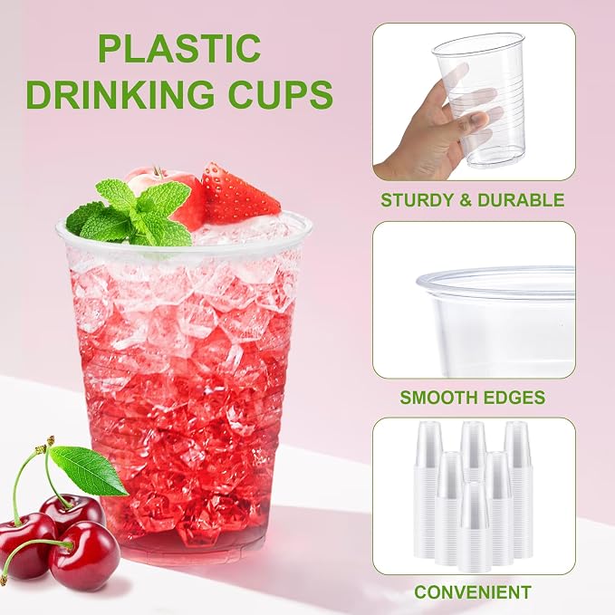 Lamosi 500 Count 9 oz Clear Plastic Cups, Disposable Cold Drinking Cups |