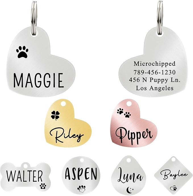 Ultra Joys Custom Personalized Dog ID Tag - Brushed Stainless Steel Heart, Silver, Large