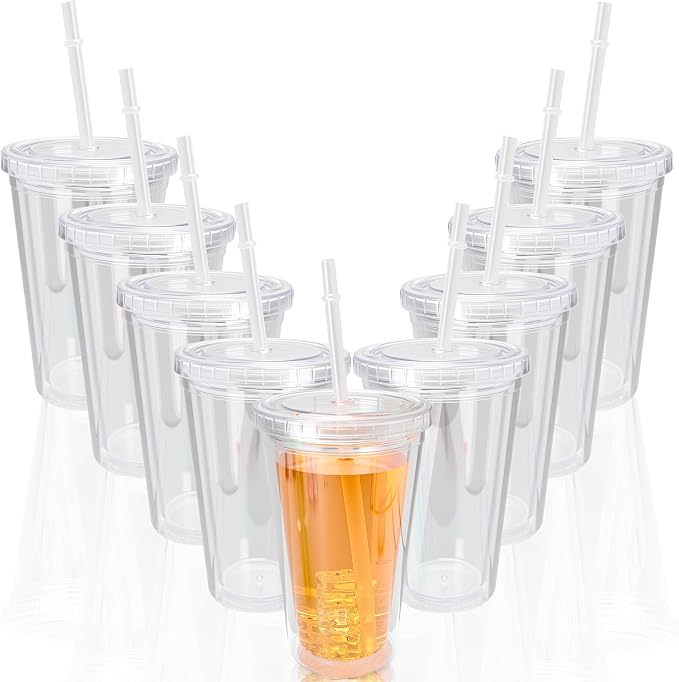 9 Set 16 oz Insulated Plastic Tumbler Double Wall Plastic Cup