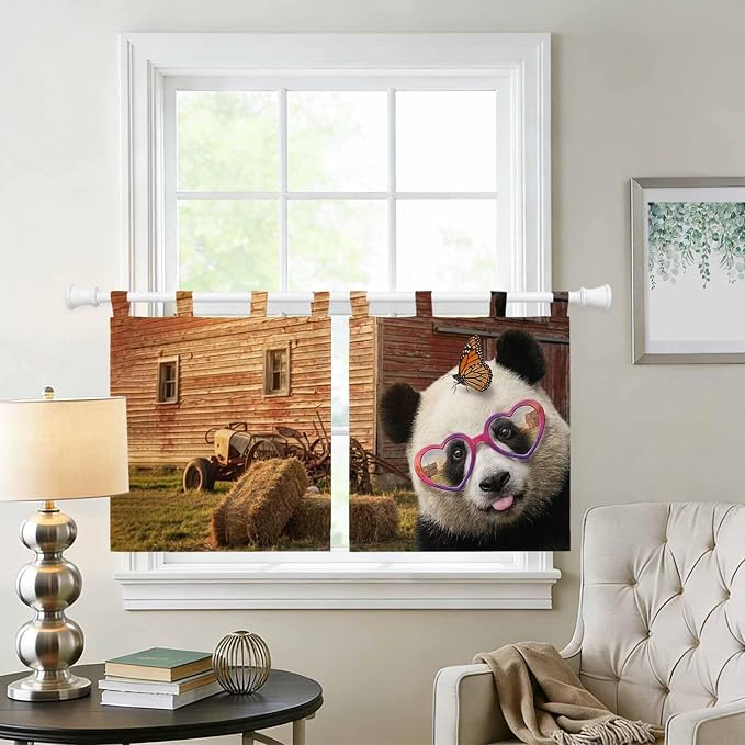 Farm Panda Kitchen Curtains 36 Inch Length, Small Window Curtains Tab Top