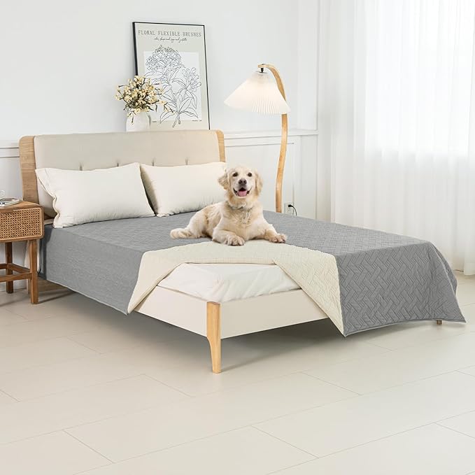 BOCTOPUG Dog Bed Cover for Pets Blankets Rug Pads for Couch Protection Waterproof Bed Covers Dog Blanket Furniture Protector Reusable Changing Pad (Light Grey+Ivory, 82"x102")