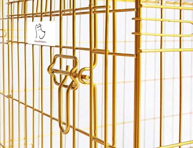HOMEY PET Copper Gold Dog Crate 36 Inch, Portable Folding Metal Wire Dog Kennel Pet Dog Cage with Removable Floor Grid, Pull Out Leak-Proof Pan, Double Doors, Handle for Medium Dogs, Indoor Outdoor