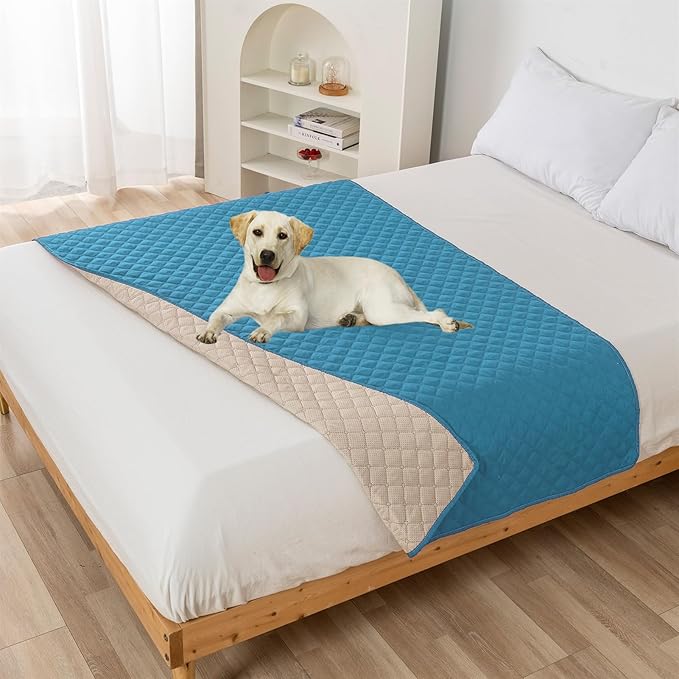 GIBZ Water Resistant Dog Bed Blanket Cover Large Anti Slip Pet Furniture Protector Washable Cat Quilted Mat for Couch, Blue, 100x127cm