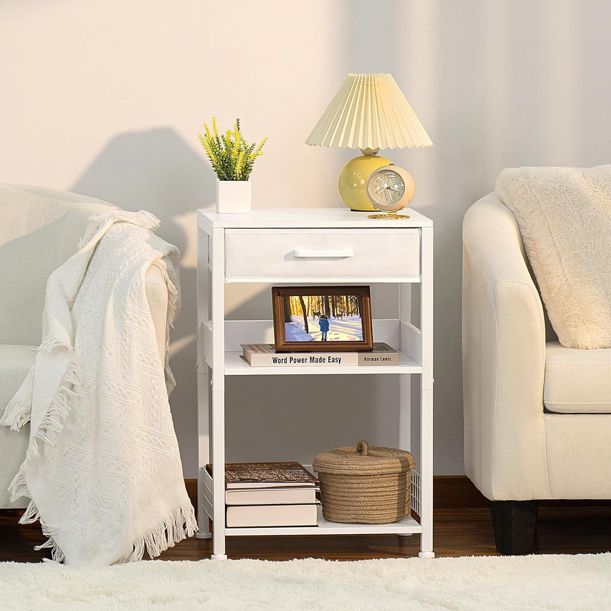 Lerliuo Printer Stand with Storage, 3-Tier Printer Table,White