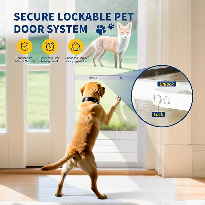Docred Dog Door for Sliding Glass Door, 68 7/8" to 74 13/16" Adjustable Height Doggy Door for Sliding Doors, Pet Door Insert with Lock for Small-Sized Dogs or Cat,White
