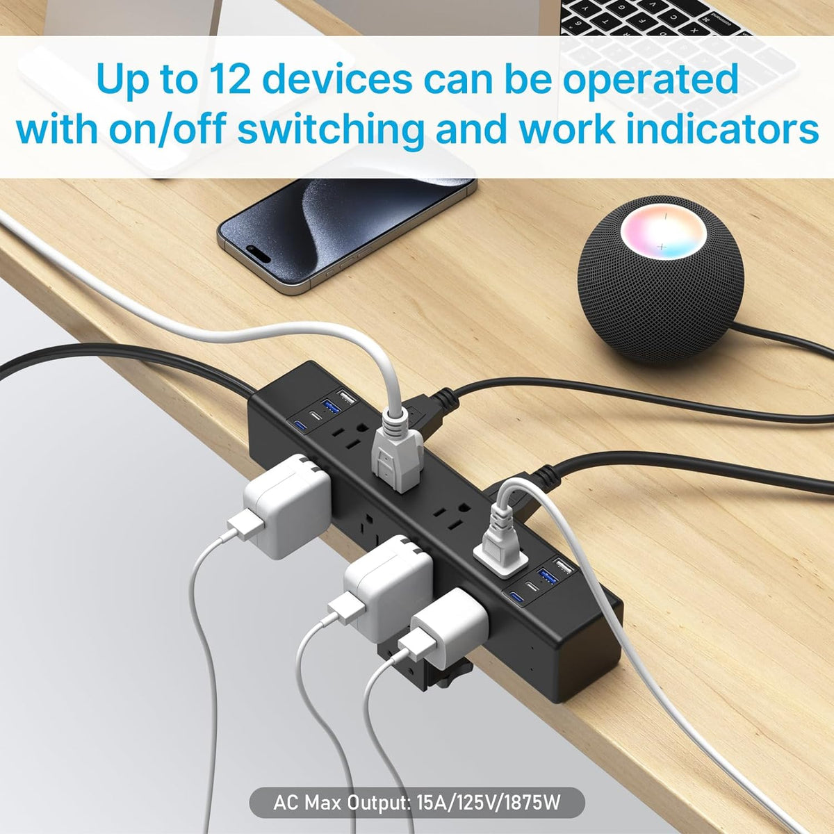 CCCEI 45W Per Side USB-C Desktop Outlet Station, Clamp Power Strip Surge Protector 4800J, Home Office Standing Desk Organizers and Accessories, 10FT 14AWG 15A Extension Cord, Switch, ETL Listing.