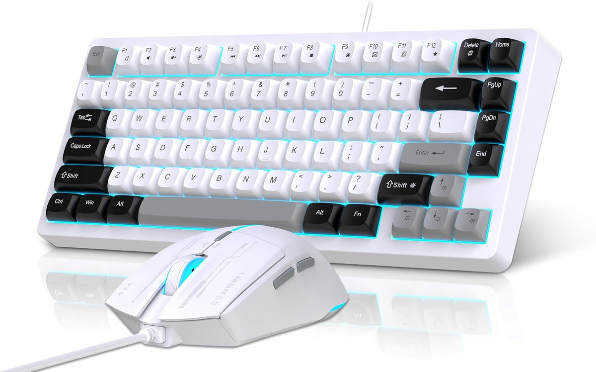 Snpurdiri 75% Wired Gaming Keyboard and Mouse Combo (Black Grey White)