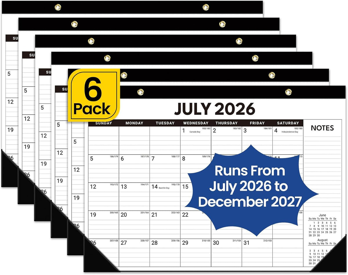 Taja 6 Pack of Desk Calendar 2026-2027, Jul 2026-Dec 2027, 17" x 12"