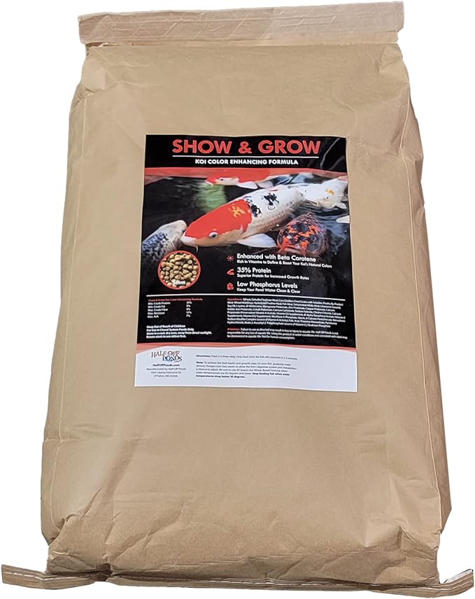 HALF OFF PONDS Show & Grow Koi Fish Food - 30 lb Floating Pellets, 5mm Size - Goldfish Food for Ponds - 35% Protein with Beta Carotene & Vitamins - Enhances Color Vibrancy & Body Definition