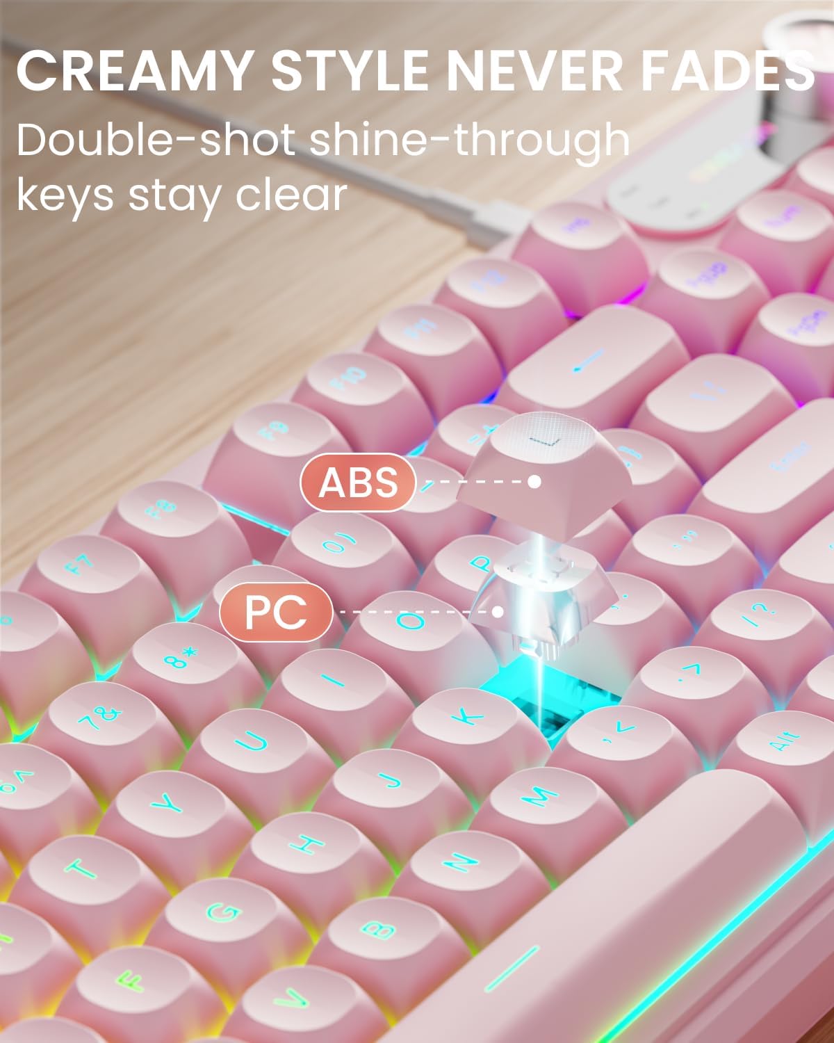 EWEADN Wired Keyboard and Mouse Combo with Detachable Wrist Rest - Pink