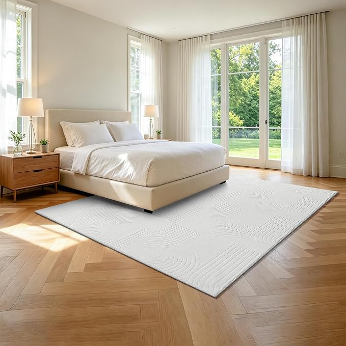 Pauwer 8x10 Washable Area Rugs for Living Room Modern White Solid Color Soft