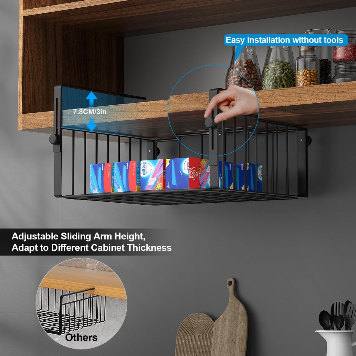 AmonHouseware 2Pack Under Shelf Storage Basket Organizer, Black