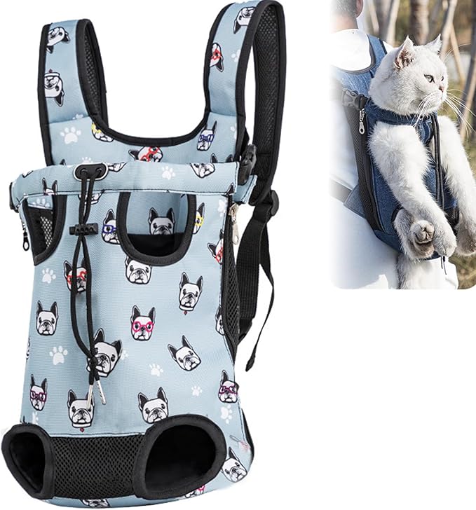 Portable Pet Carrier Backpack, Adjustable Pet Front Cat Dog Carrier Backpack Travel Bag for Small Medium Dogs Cats Puppies, Cat Backpack Carrier for Hiking Cycling (L, S)
