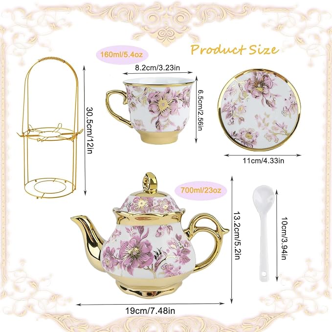 Ceramic Tea Set 20 Pcs, 700ml/23oz Porcelain Tea Pot Sets