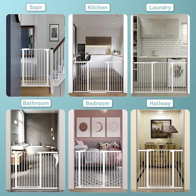 Fairy Baby 38" Extra Tall Baby Gate for Stairs, Fits 29.5" to 32.2" Wide Openings, Metal Auto Close Dog Gate Indoor for The House Doorways, Pressure Mounted Pet Cat Gate for Toddler Kids, White