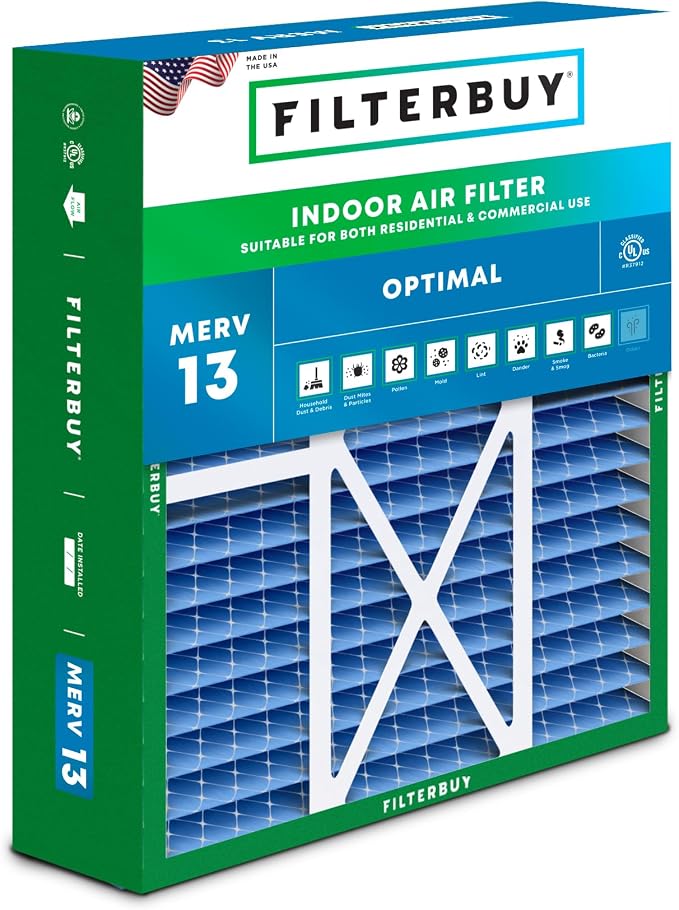 Filterbuy 22x24x5 Air Filter MERV 13 Optimal Smoke & Allergy Defense,