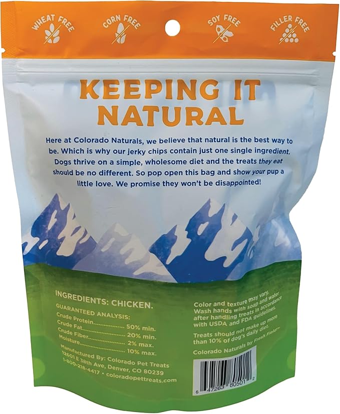 Colorado Naturals Chicken Jerky Chips Dog Treats, 6 oz – All-Natural, Made in USA, No Fillers or Preservatives – Promote Bone and Joint Health