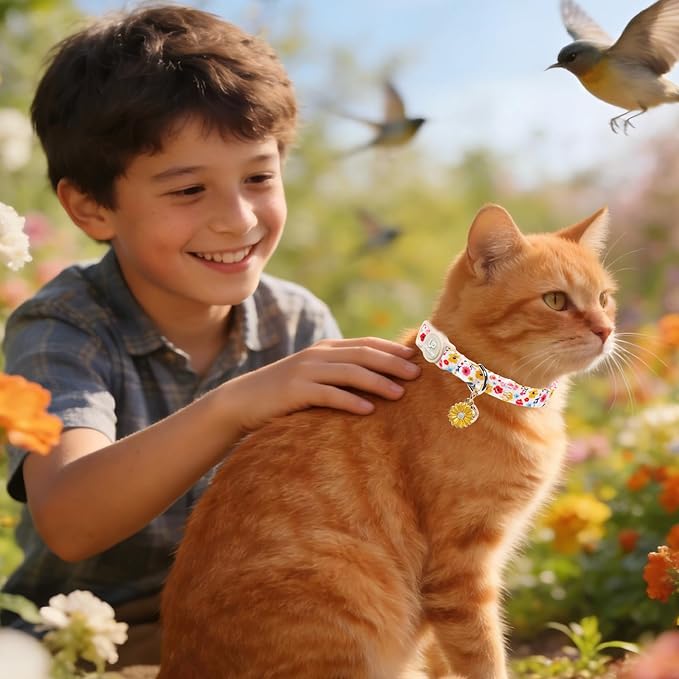 Cat Collar, 2Pack Flower Cats Collars-Cute Summer Breakaway Cat Collar with Bell & Pendant, Pretty Flower Kitten Collars with Safety Buckle for Girl & Boy Cats, 7-12Inch