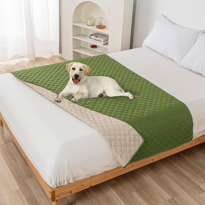 GIBZ Water Resistant Dog Bed Blanket Cover Large Anti Slip Pet Furniture Protector Washable Cat Quilted Mat for Couch, Green, 210x260cm