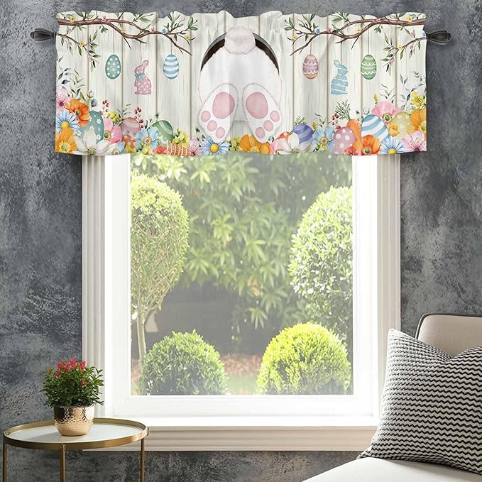 Easter Curtain Valances for Windows, Kitchen Valance Window Treatment, Spring