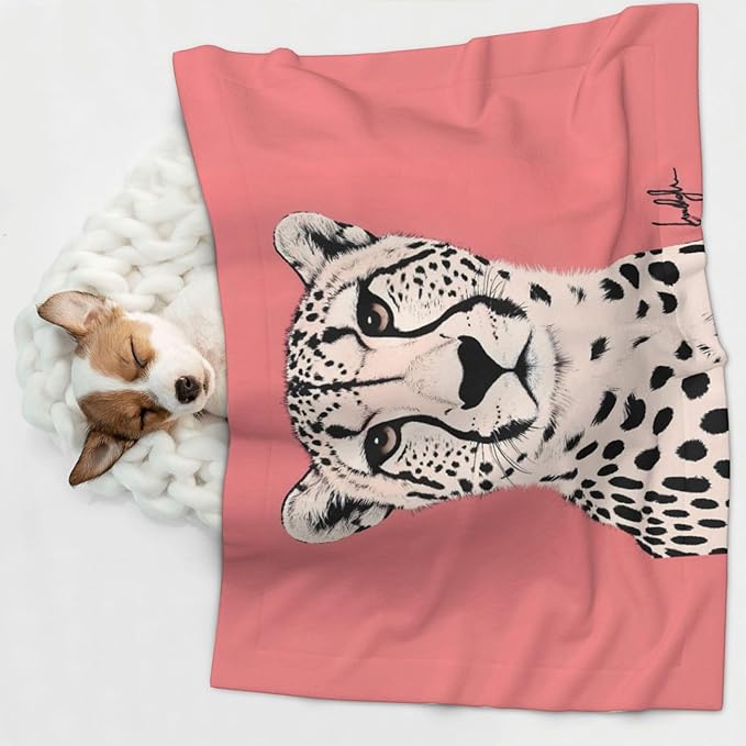 Cheetah Art Print Soft Plush Pet Blanket, Washable Dog Blanket, Cat Fleece Throw, Puppy Bed Crate Mat & Sofa Couch Protector - Large