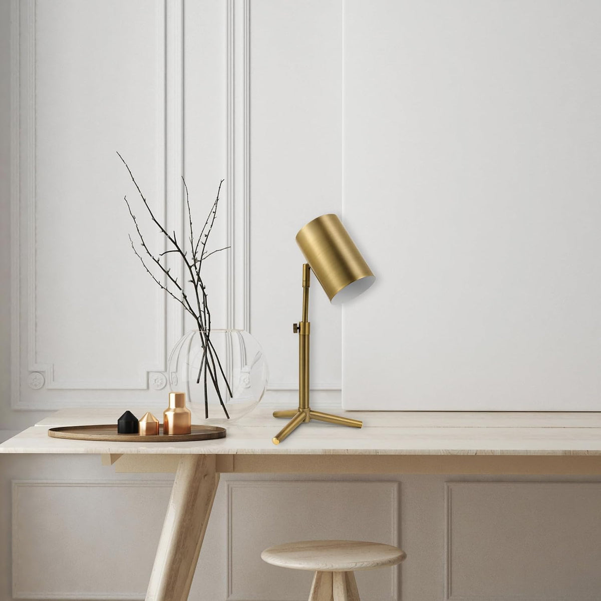 Globe Electric 52097 Pratt 18" Desk Lamp, Matte Brass Finish, Adjustable Height, in-Line Rocker On/Off Switch