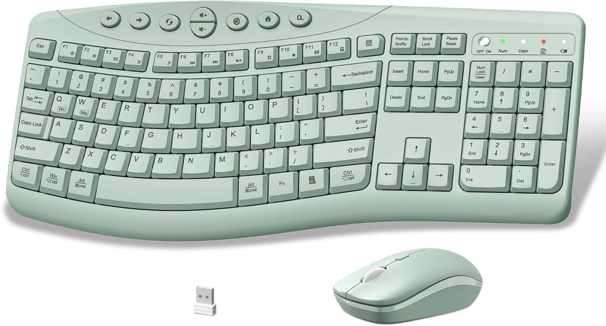 Wireless Keyboard and Mouse Combo, 2.4G Quiet Ergonomic Curved Keys