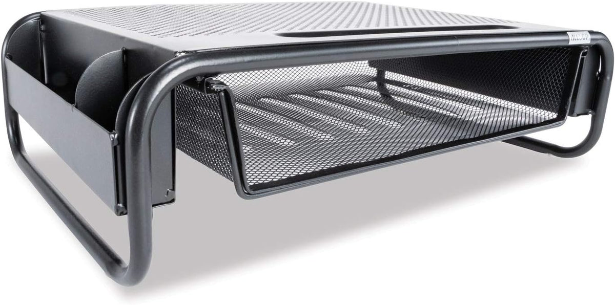 Allsop 32166 Metal Art Organizer 5 Riser Monitor Stand with Drawer and Side Caddies, Black