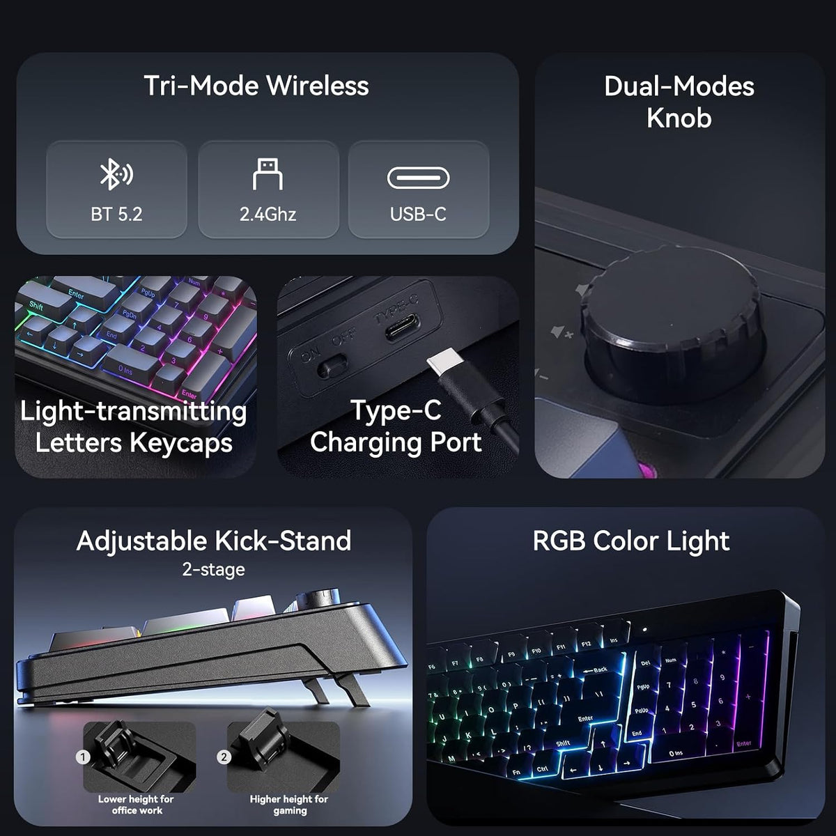 AULA Keyboard Gaming Wireless Creamy Computer Keyboards with Number Pad