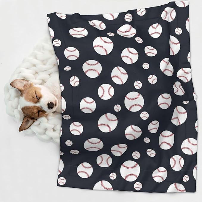 Dog and Cat Blanket in One, Baseball Softball Grey, Double Sided Plush Throw with Raised Dot Pattern on One Side and Flat Velvet on Other for Variety