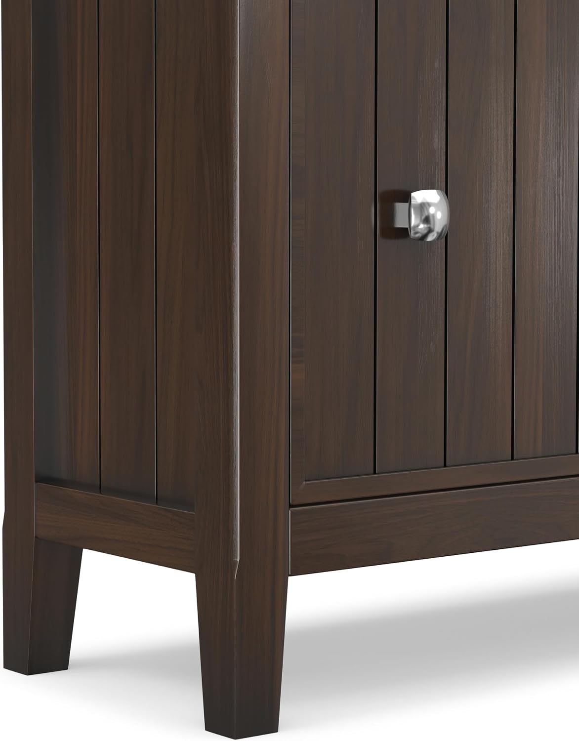 SIMPLIHOME Acadian 32" Wide Solid Wood Shoe Cabinet in Brunette Brown