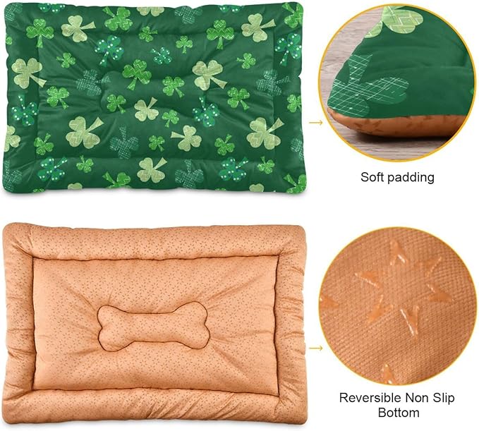 St. Patrick's Stripes Shamrock Pet Bed Cute Dog Bed Mat Absorbing Non Slip Pad Pet Sleeping Mat for Small, Medium, and Large Dogs Puppy Cat 24 in x 18 in
