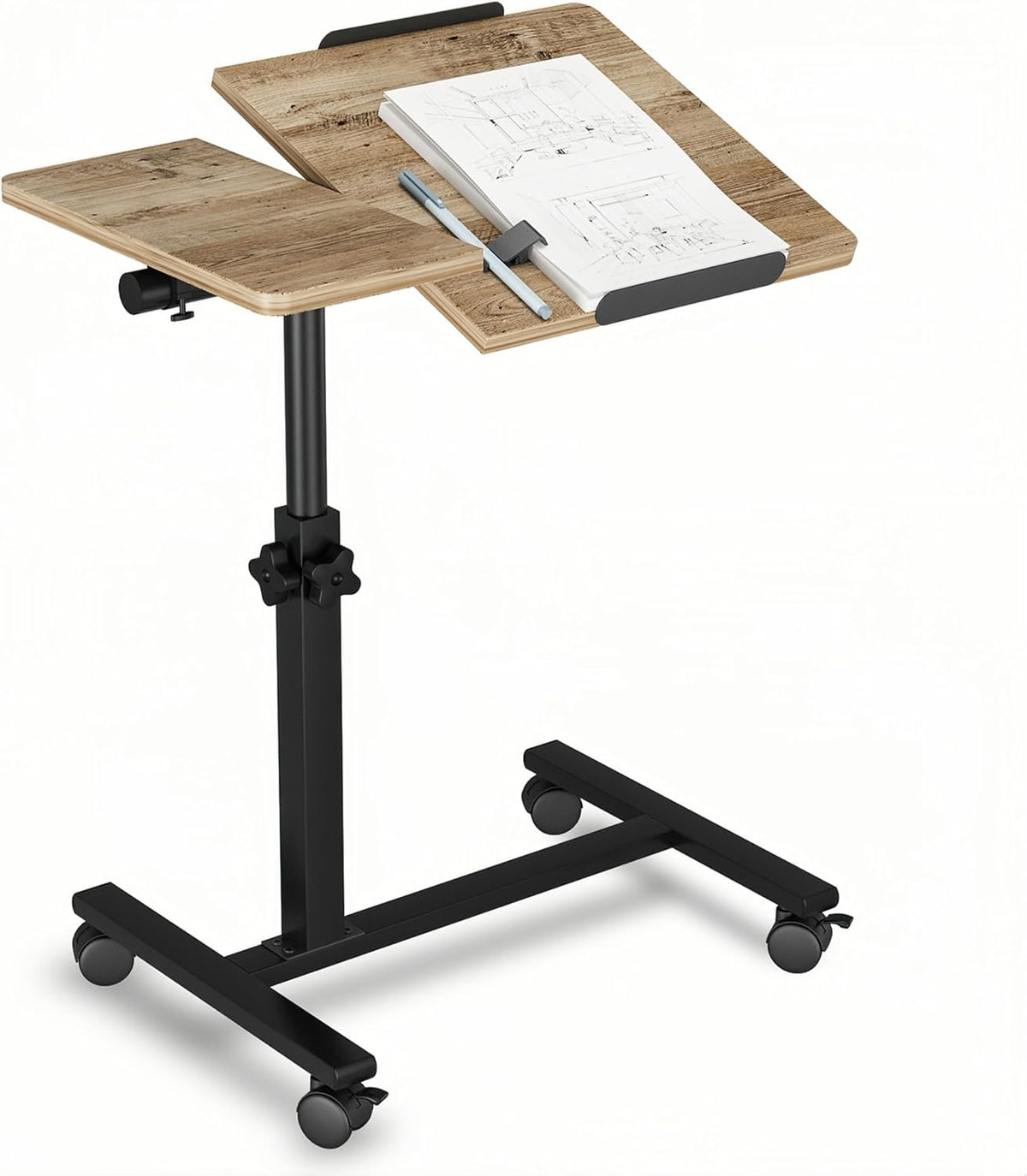 Beside Desk Overbed Table with Wheels Adjustable Height Over Bed Table Rolling Hospital Laptop Stand for Couch Tray Table Bed Sofa Side Table Computer Workstations-Coffee