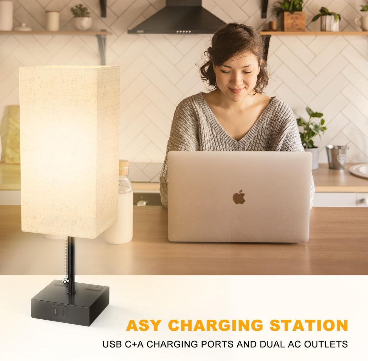 YIDPU Table Lamp for Bedroom with USB,Bedside Lamp with USB C+A Charging Ports,Adjustable 3color LED Light for Home Decor/Nightstand/Office,Included Bulb and Fabric Lamp Shade (Linen White, 2PCS)
