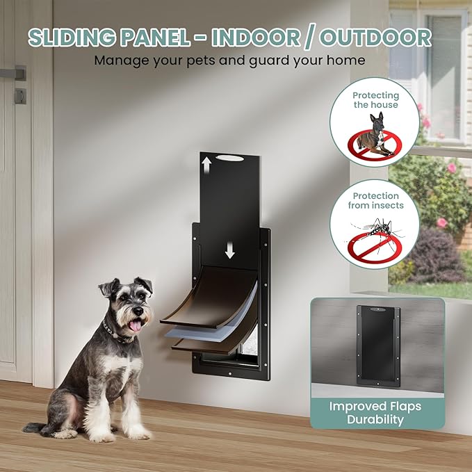 Durable Frame 3-Flap Insulated Wall Dog Door, Extreme Weather Medium Doggie Door for Wall, Never Rust Plastic Wall Pet Door, Telescoping Tunnel, 2 Magnetic Flaps, for Pet Up to 45lb