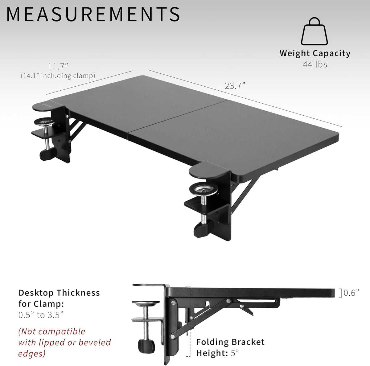 VIVO Black Clamp-on 24 x 12 inch Desk Extender, DESK-EXT24