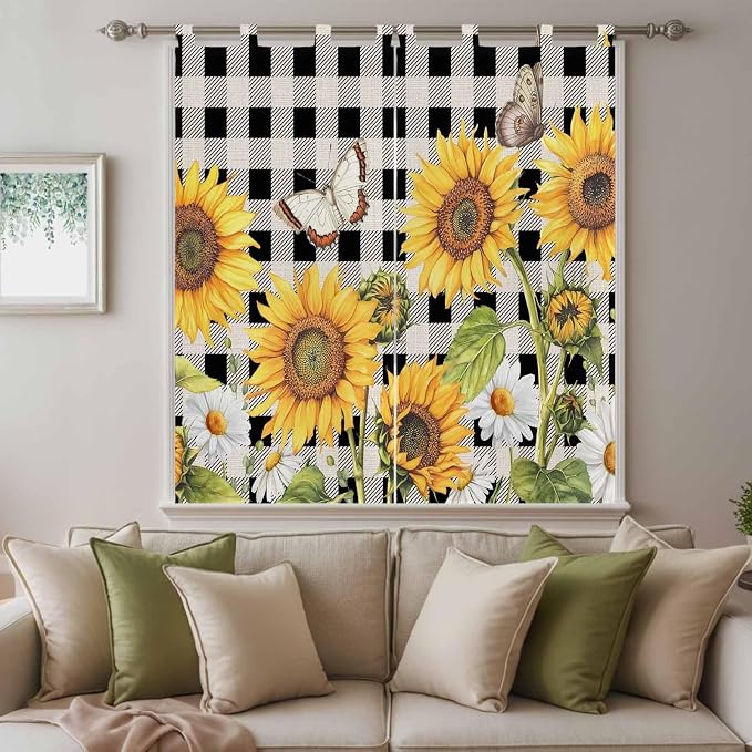 Sunflowers Bathroom Curtains 63 Inch Length, Window Curtains Tab Top